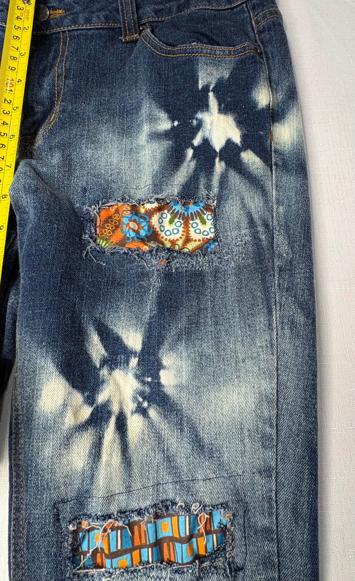 "Tie Dyed" Upcycled Denim Patchwork Jeans