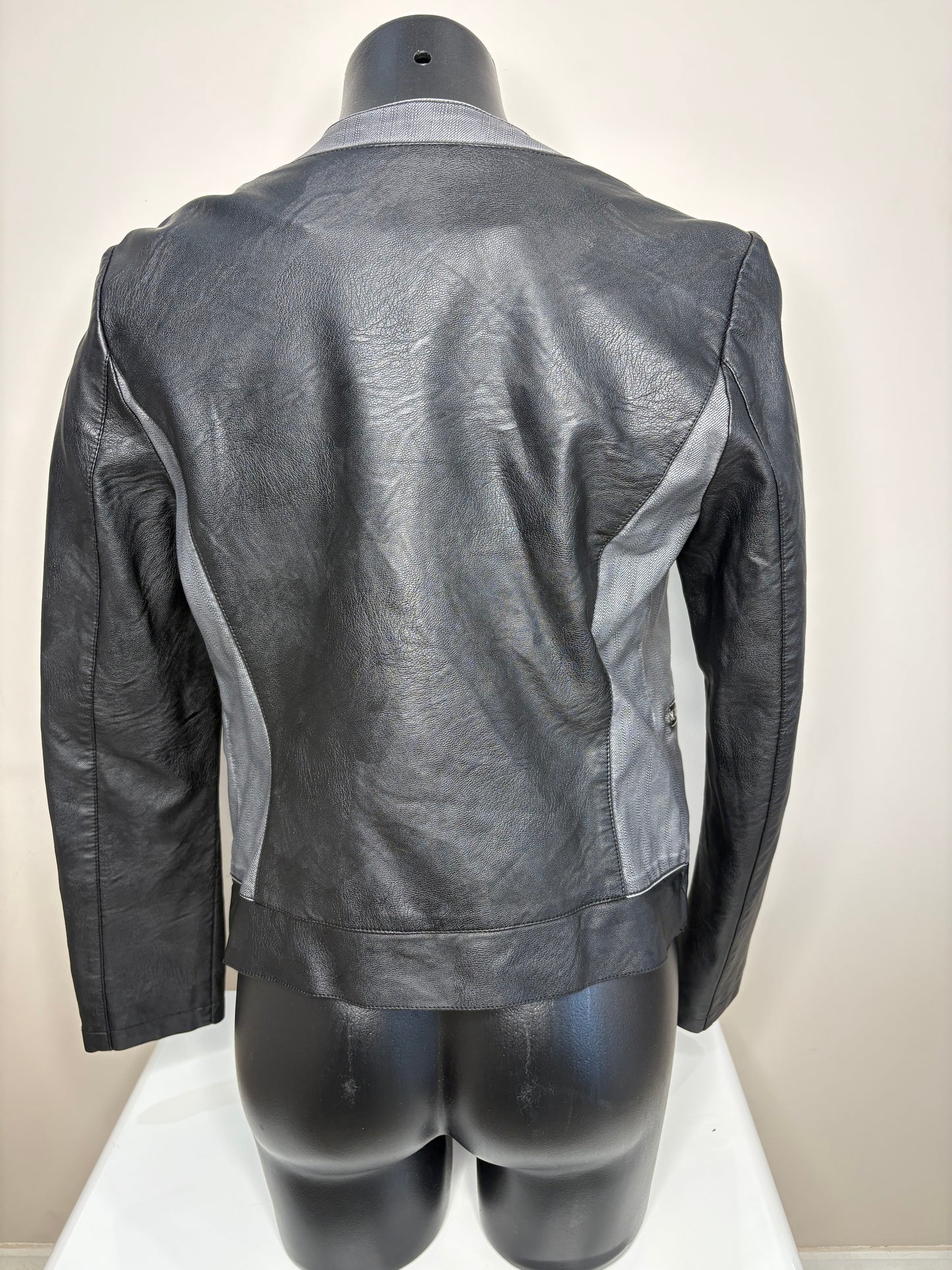 'Katies' Vintage Grey & Black Leather Jacket