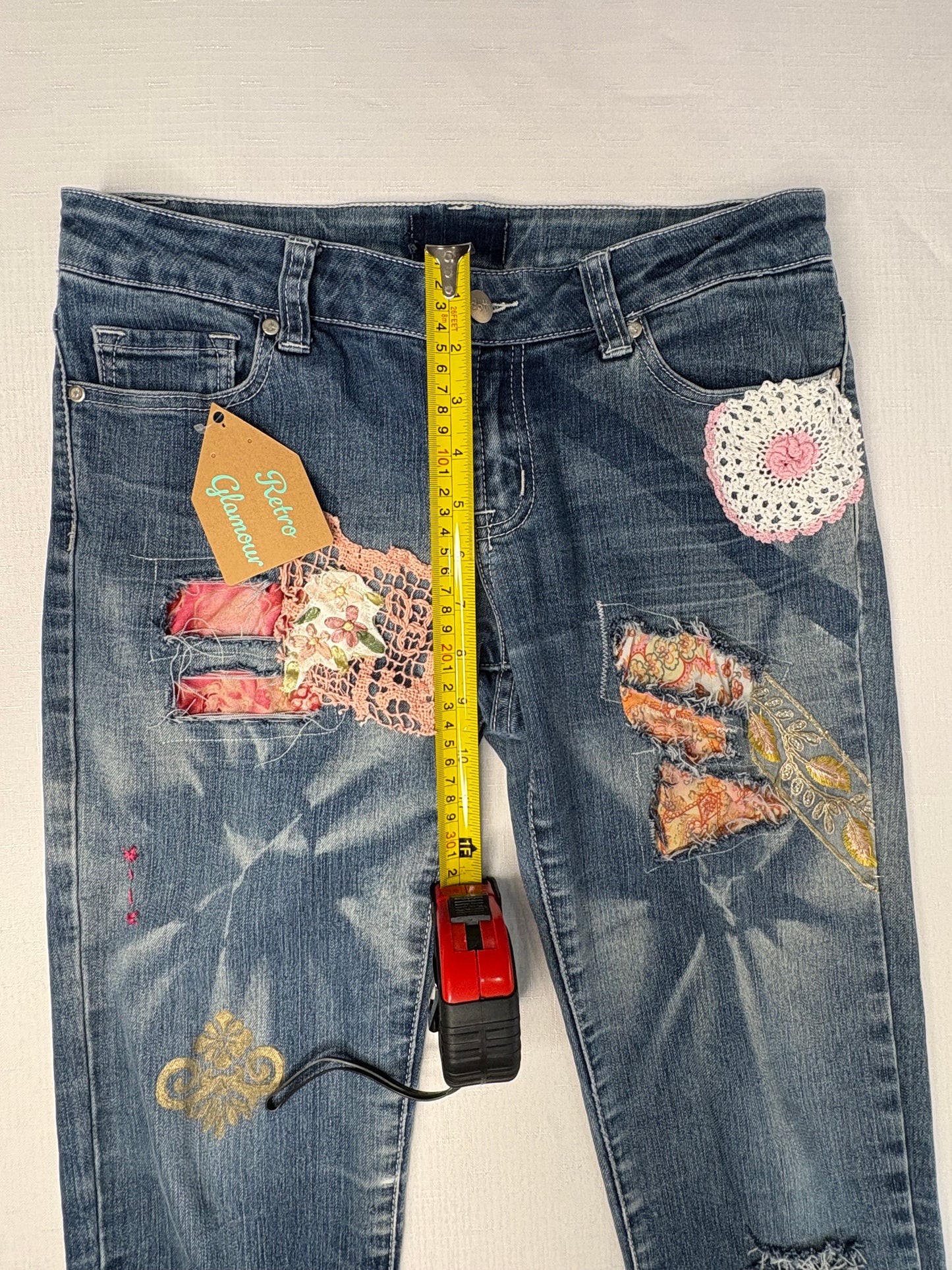Distressed Pink & Gold Patched 'Dotti' Jeans