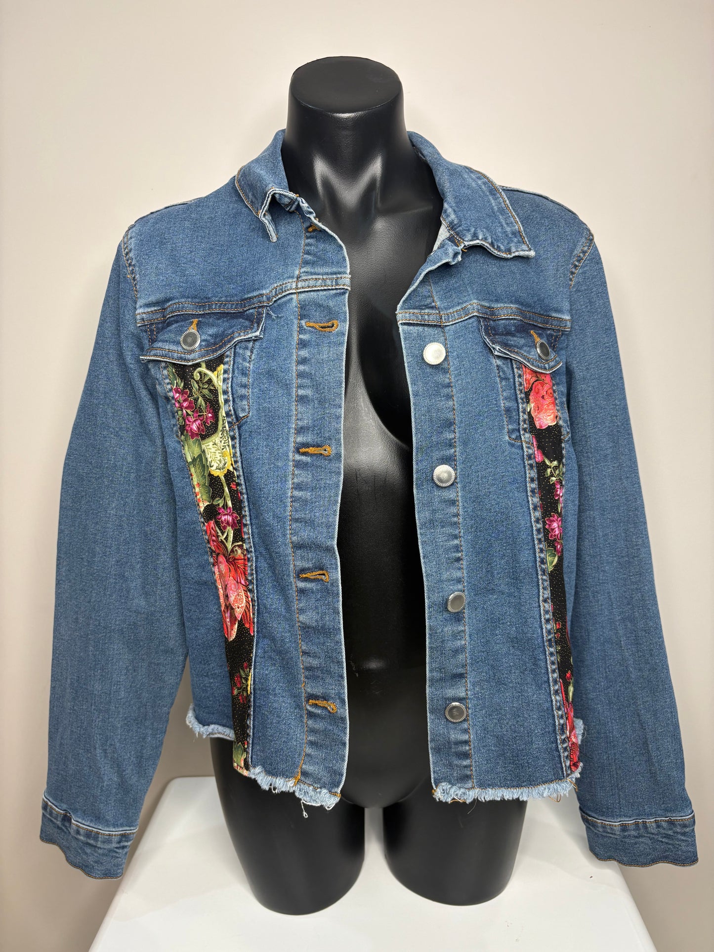 'Crossroads' Floral Patchwork Denim Jacket sz 18