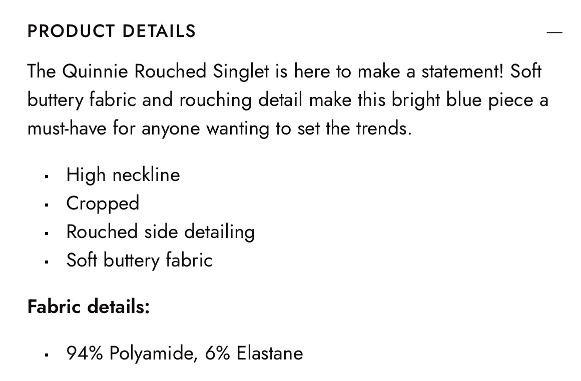 NEW 'Quinnie' Rouched Singlet