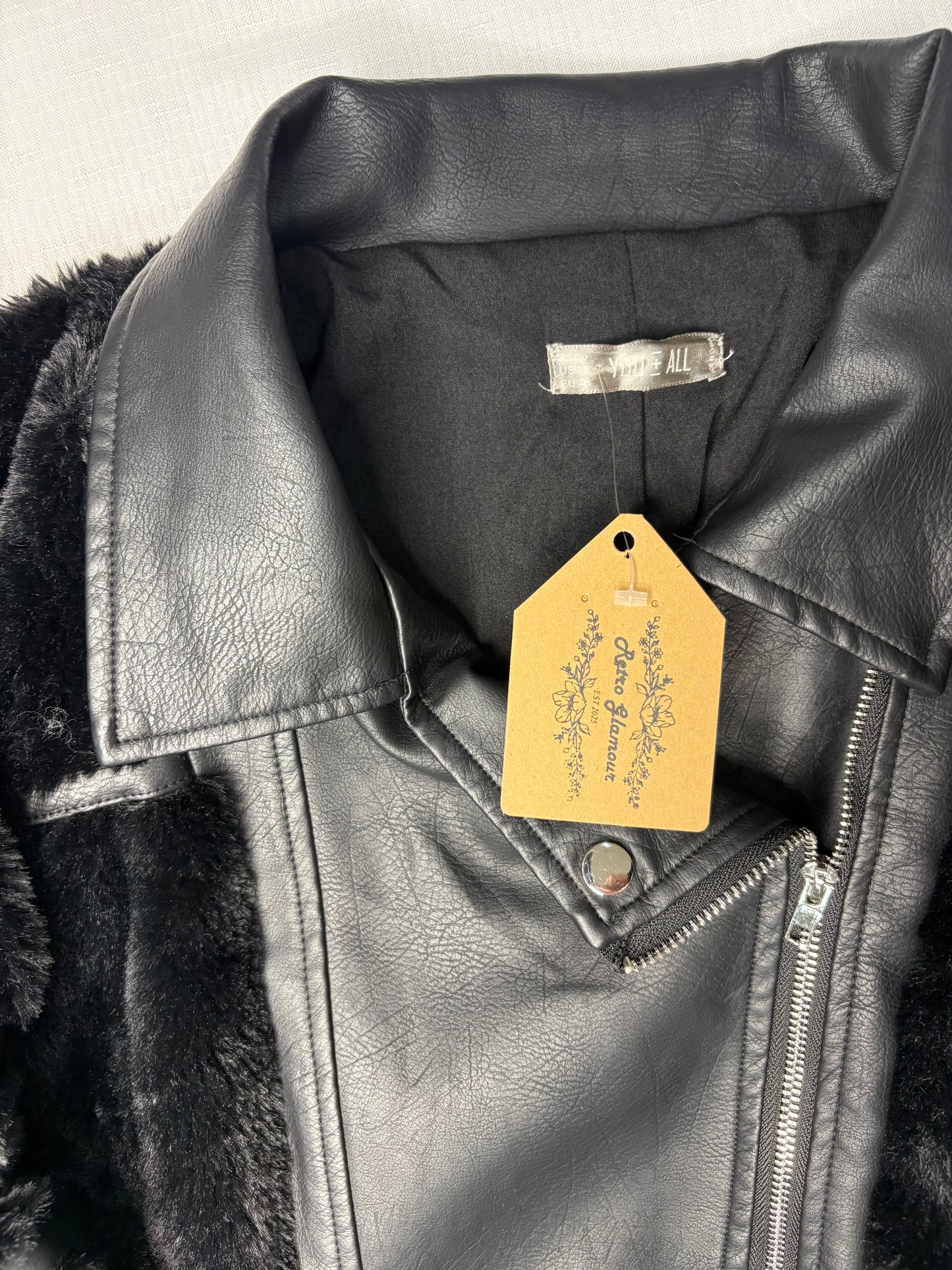 'You + All' Black Leather Fur Coat