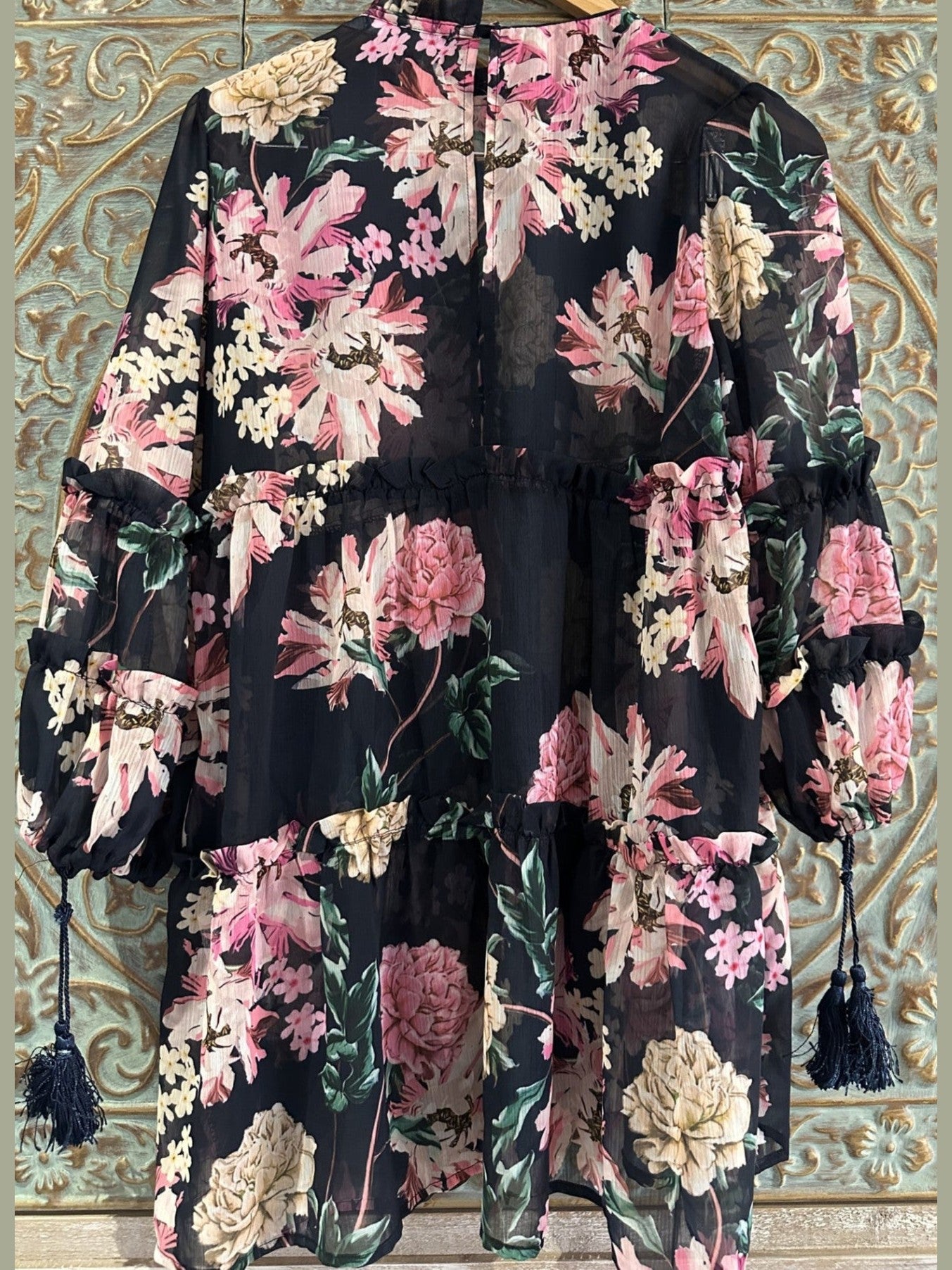'White Closet' Navy Floral Chiffon Dress