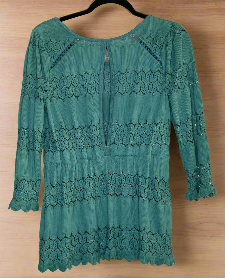 'Free People' Emerald Green Scalloped Blouse