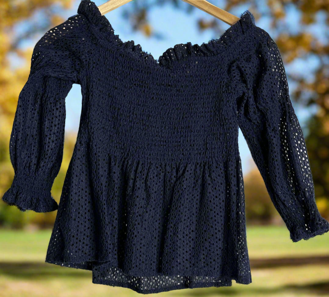 'Bardot' Navy Off-Shoulder Blouse