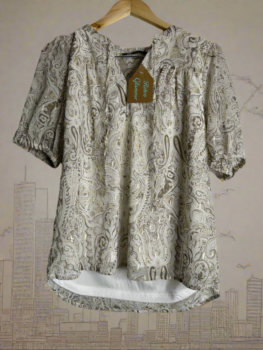 'Liz Jordan' White Paisley Blouse