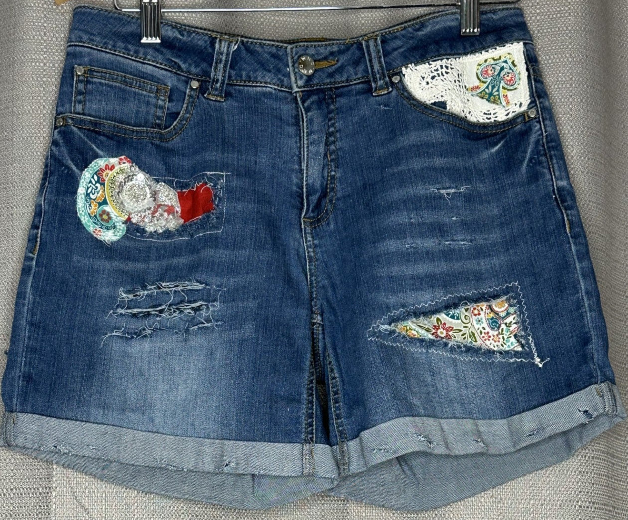 Multi-coloured Paisley Denim Shorts