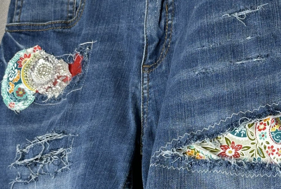 Multi-coloured Paisley Denim Shorts