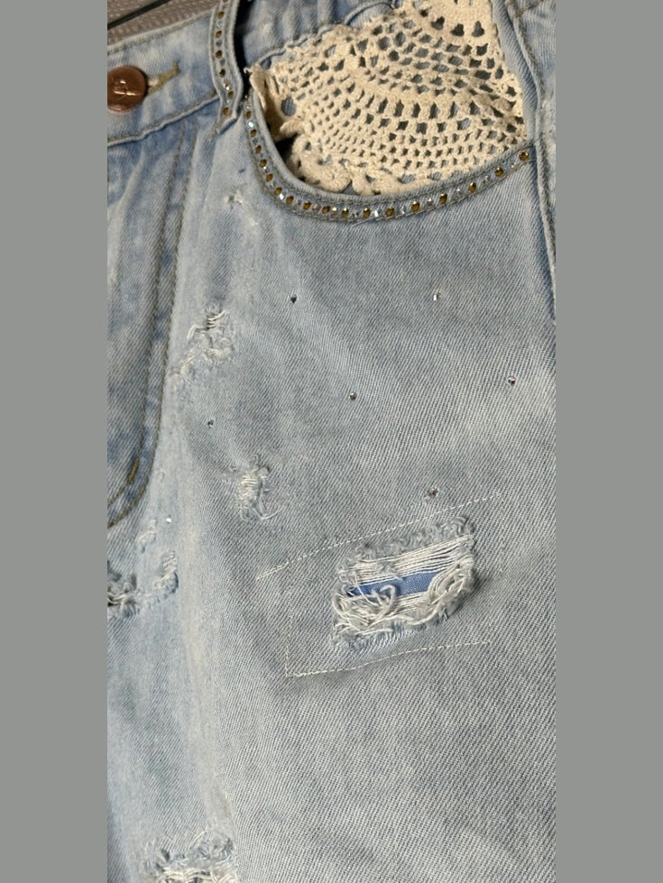 High-waisted 'Ally Fashion' Floral Denim Shorts