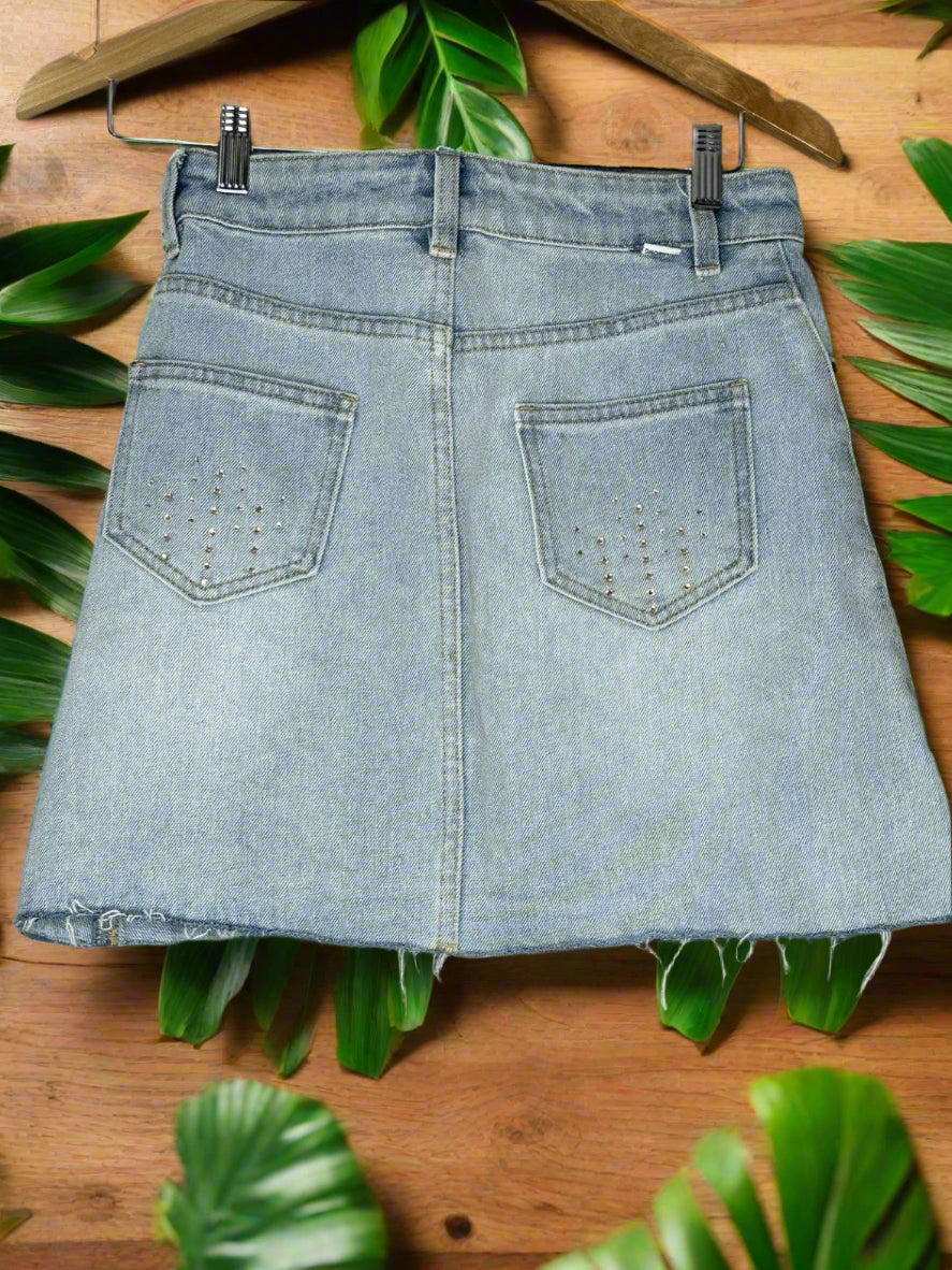 Gold Leaf Embroidered 'Billabong' Denim Skirt