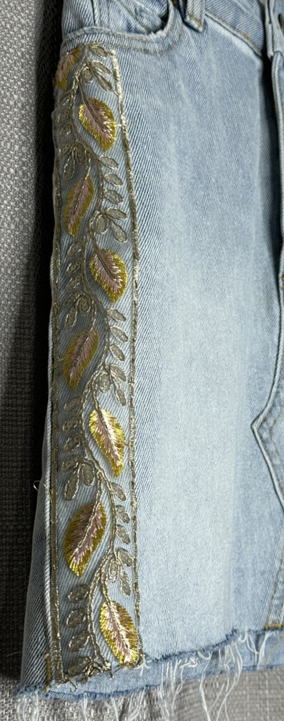 Gold Leaf Embroidered 'Billabong' Denim Skirt