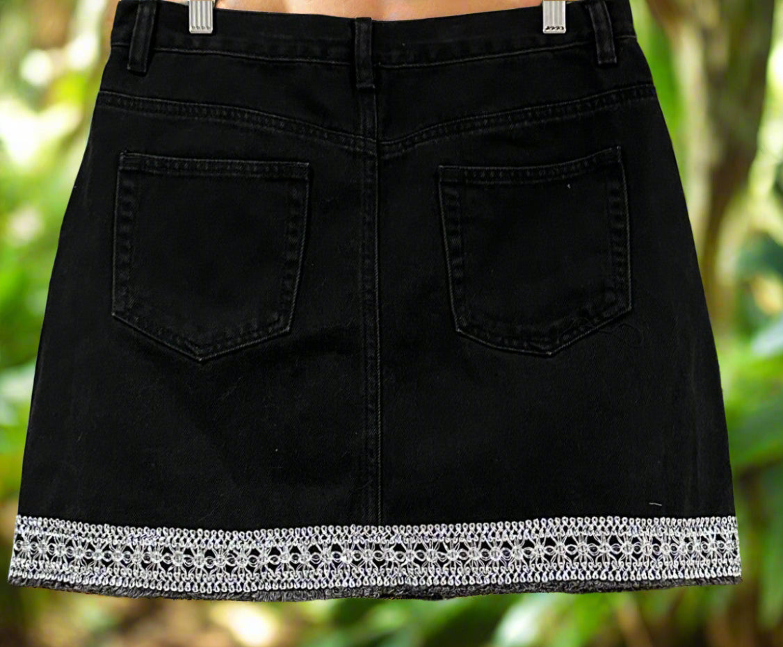 *NEW Upcycled 'Dotti' Black Denim Skirt