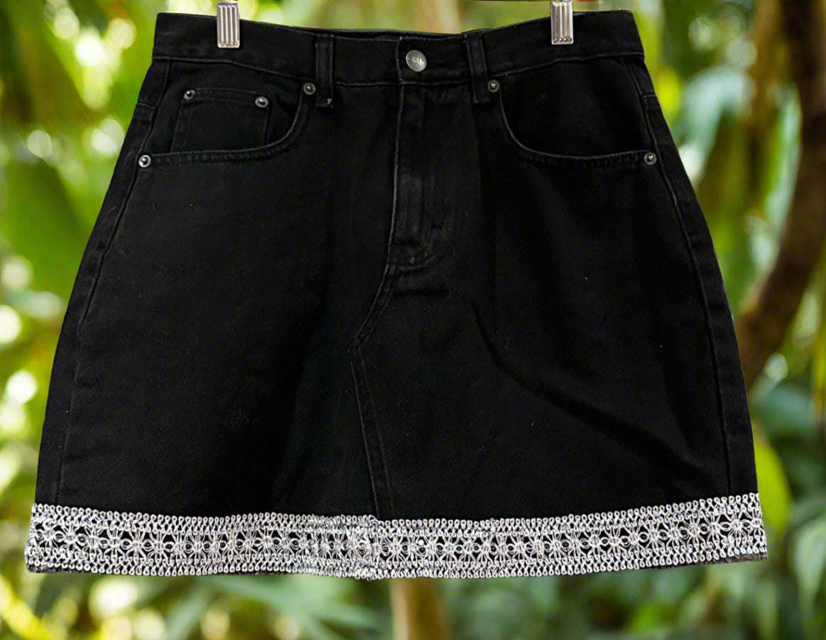 Upcycled 'Dotti' Black Denim Skirt