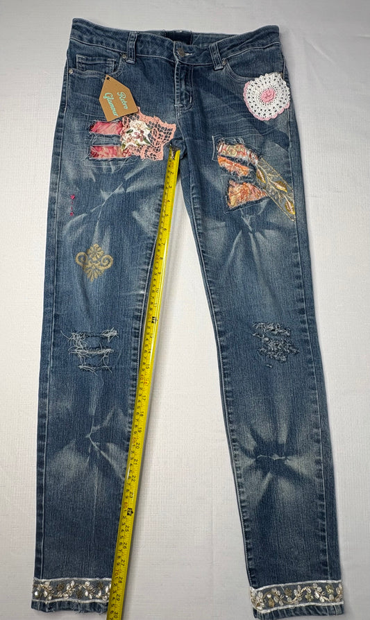 Distressed Pink & Gold Patched 'Dotti' Jeans
