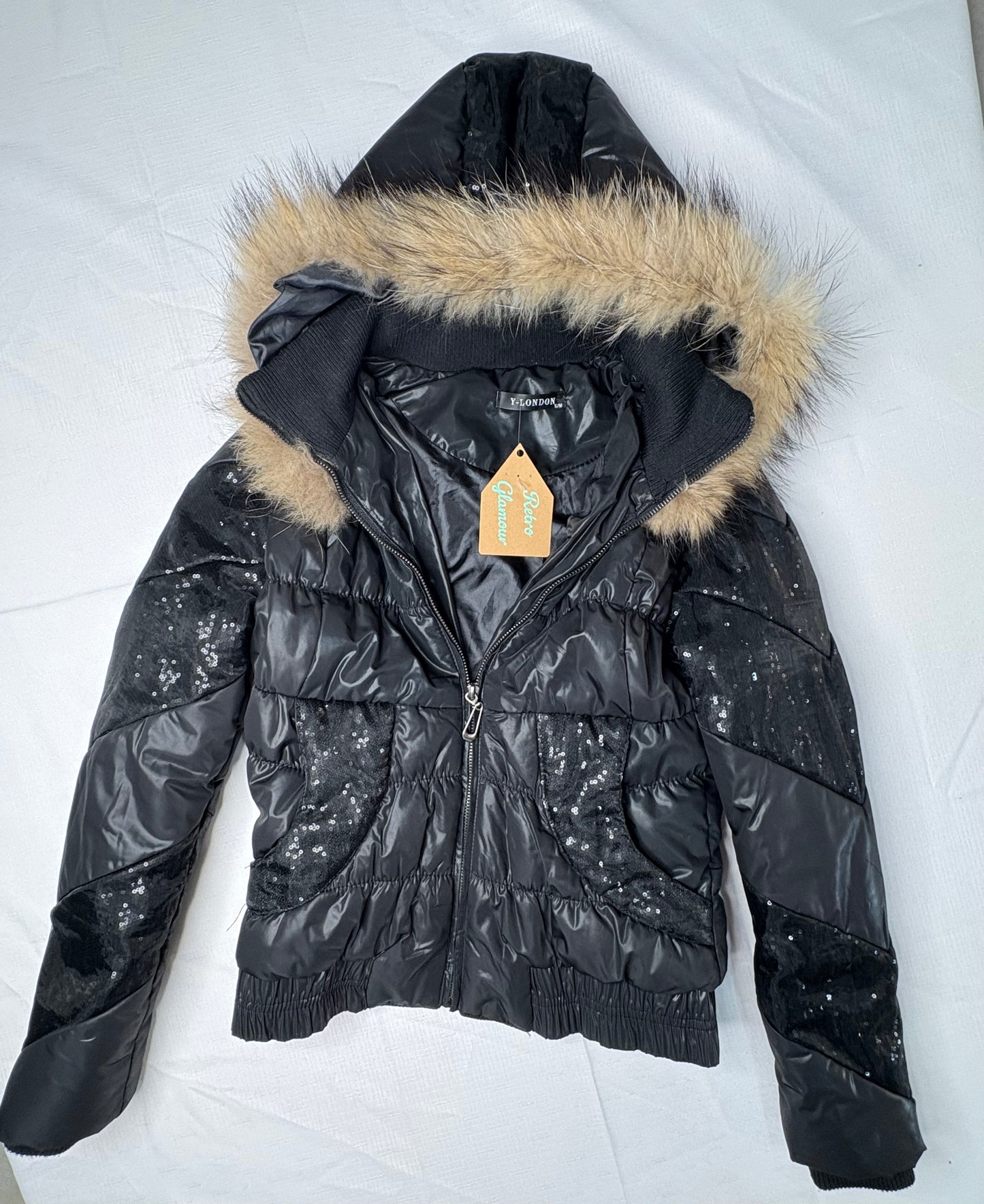'Y-London' Black Sequin Puffer Jacket