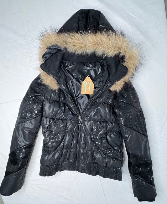 'Y-London' Black Sequin Puffer Jacket