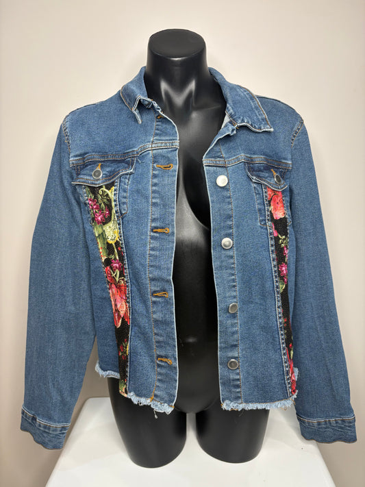 'Crossroads' Floral Patchwork Denim Jacket sz 18