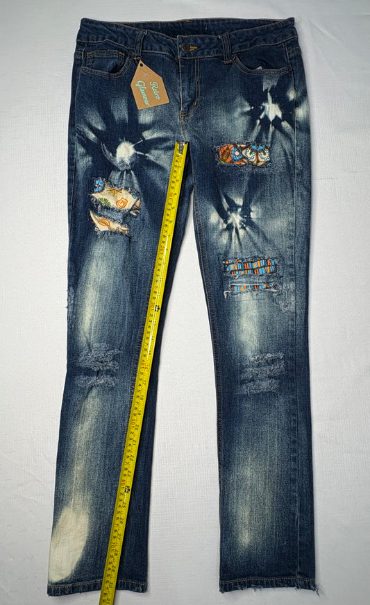 "Tie Dyed" Upcycled Denim Patchwork Jeans