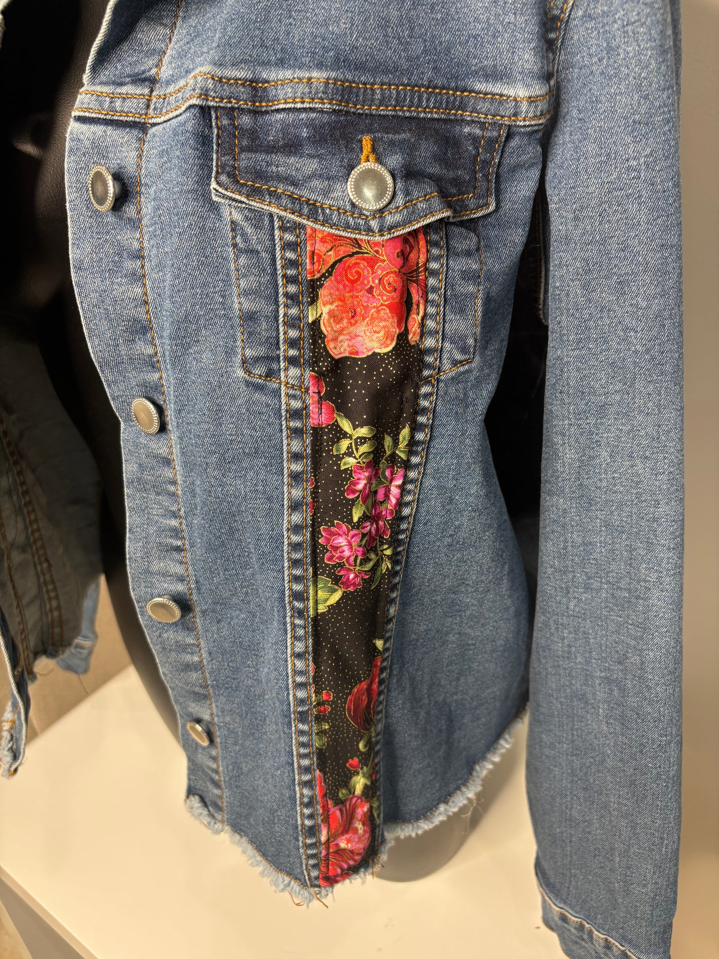 'Crossroads' Floral Patchwork Denim Jacket sz 18