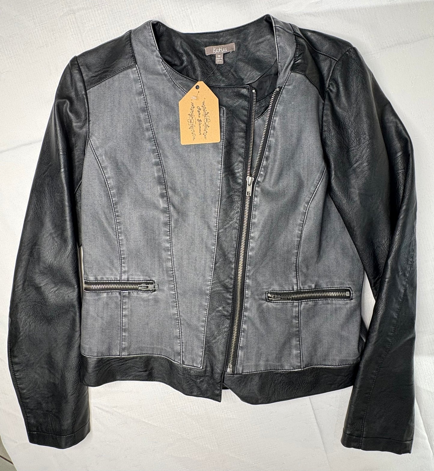 'Katies' Grey & Black Leather Jacket