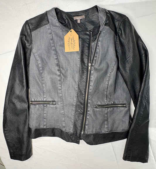 'Katies' Grey & Black Leather Jacket
