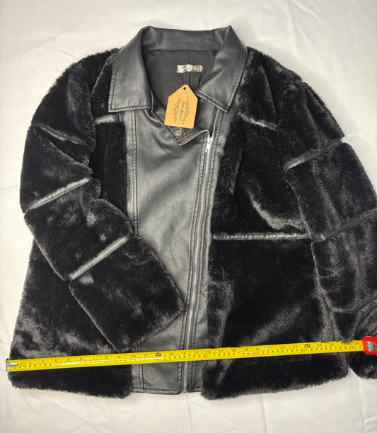 'You + All' Black Leather Fur Coat