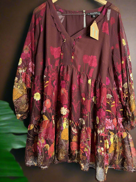 Anna York Collection' Burgundy Floral Blouse