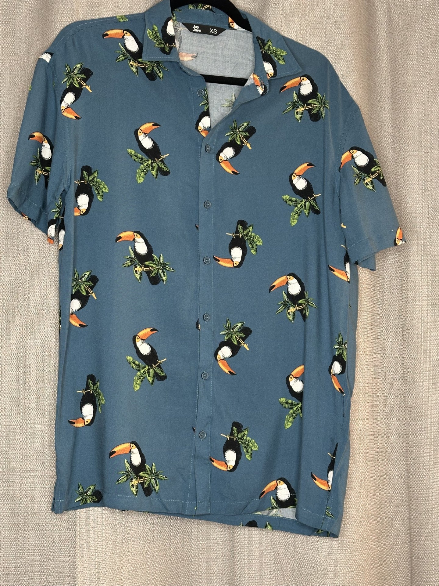 Aqua Blue shirt with toucan pattern 