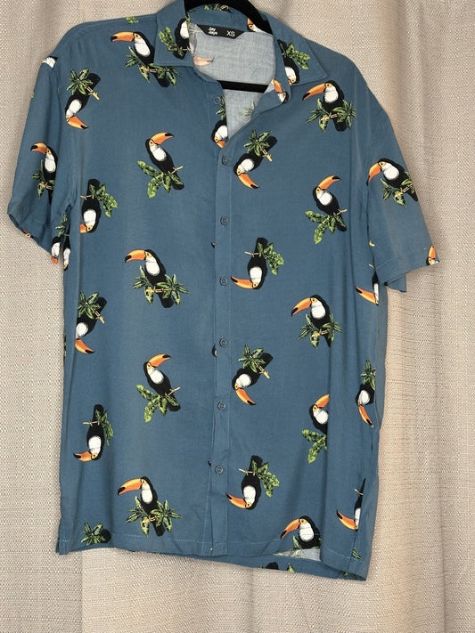 Aqua Blue shirt with toucan pattern 