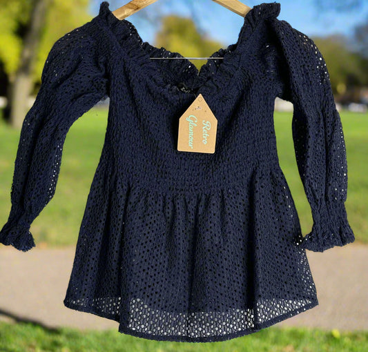 'Bardot' Navy Off-Shoulder Blouse