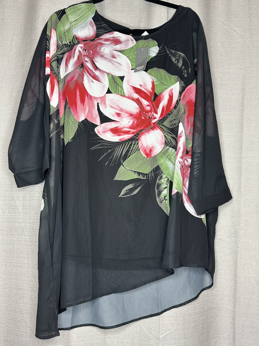 Black top with pink floral design 