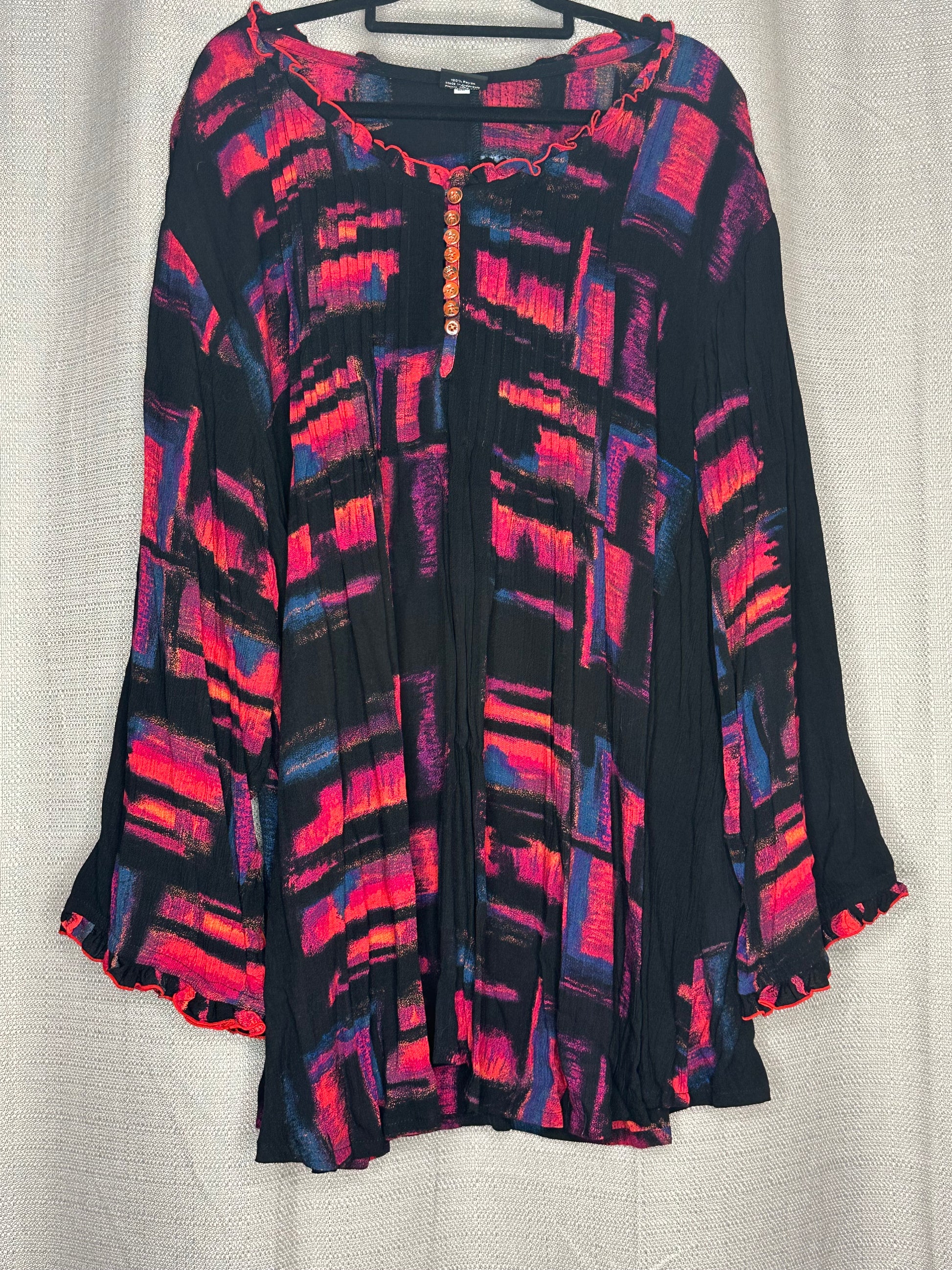 Black + Red patterned Gathered Plus size Top