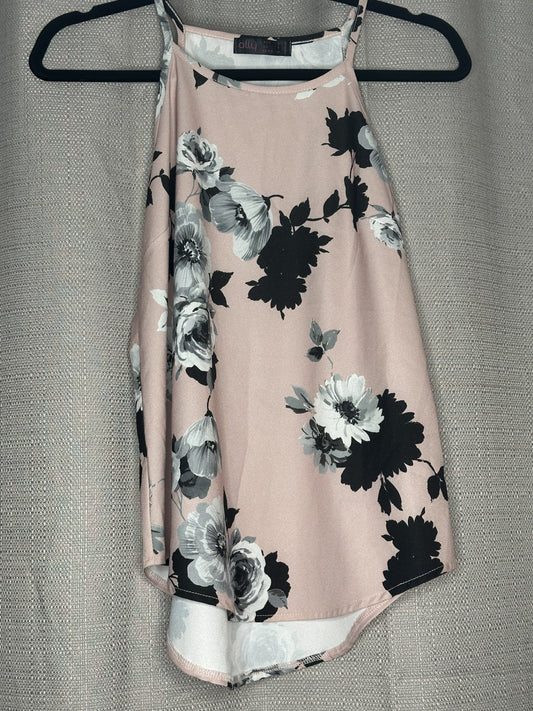 Black and white flowers On Dusty Pink Tank top