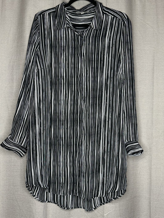 Black and white striped Crinkled chiffon shirt 