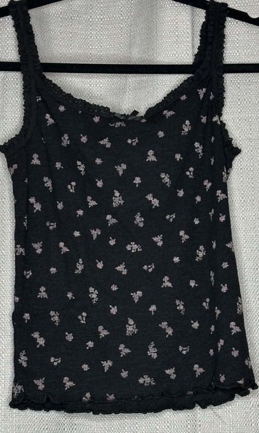 Black tank top with small white flower pattern