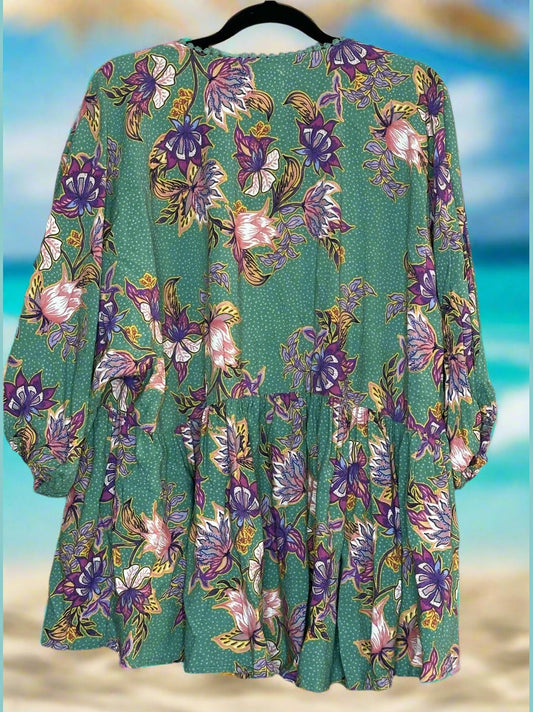 'Dream Catcher' Green & Purple Floral Blouse