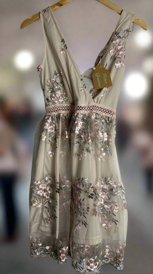  'Boohoo' Floral Embroidered Skater Dress
