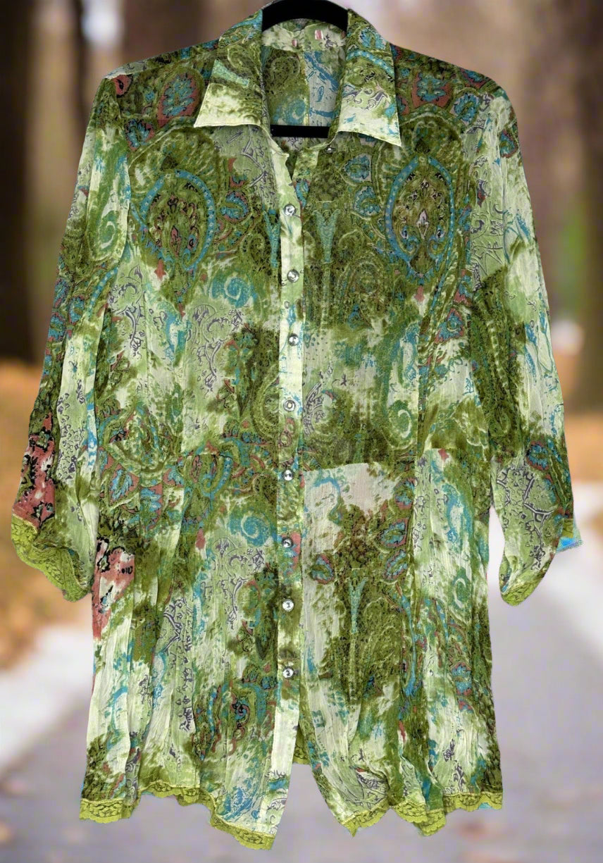 Green patterned shirt 