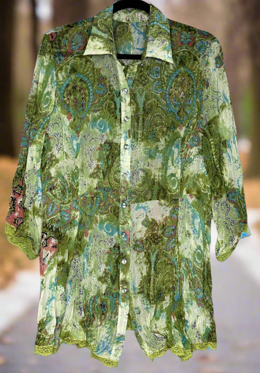 Green patterned shirt 