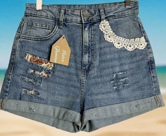Distressed Red Paisley Shorts