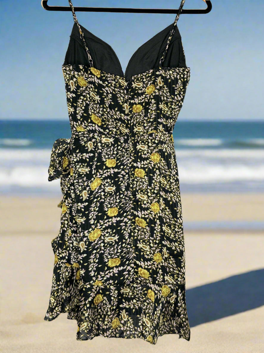 'Ally Fashion' Black & Yellow Wrap Dress