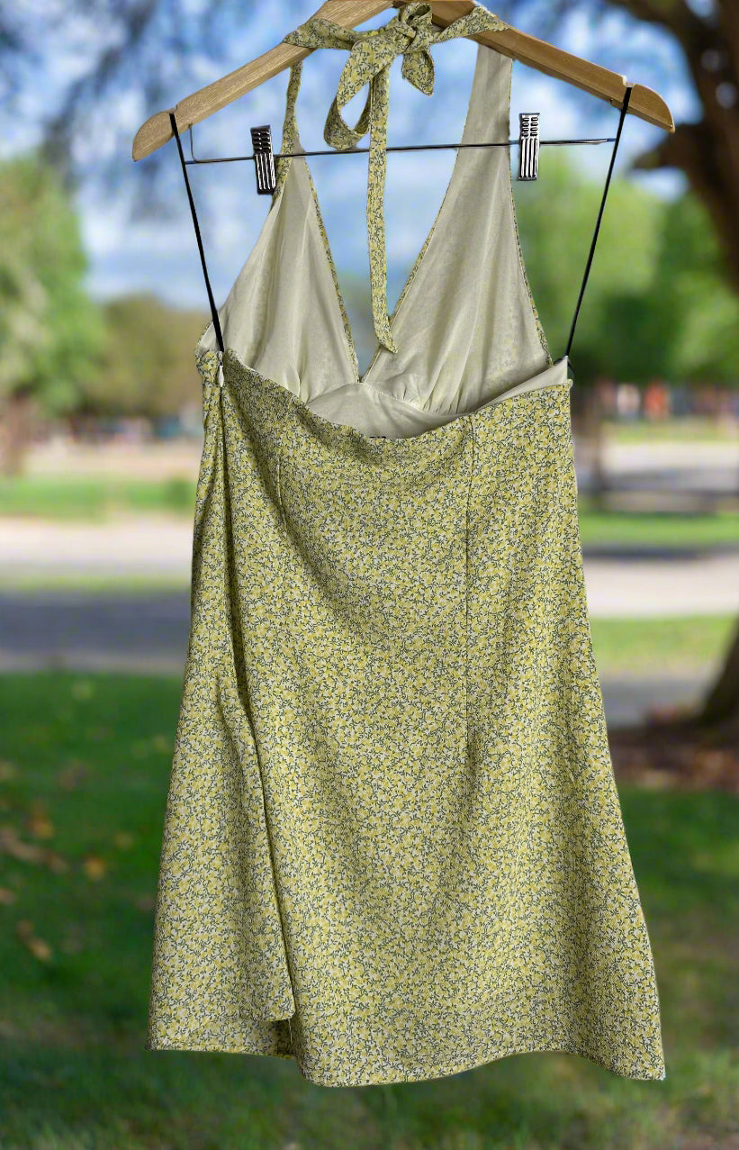 *NEW 'H&M' Yellow Floral Halter Neck Dress