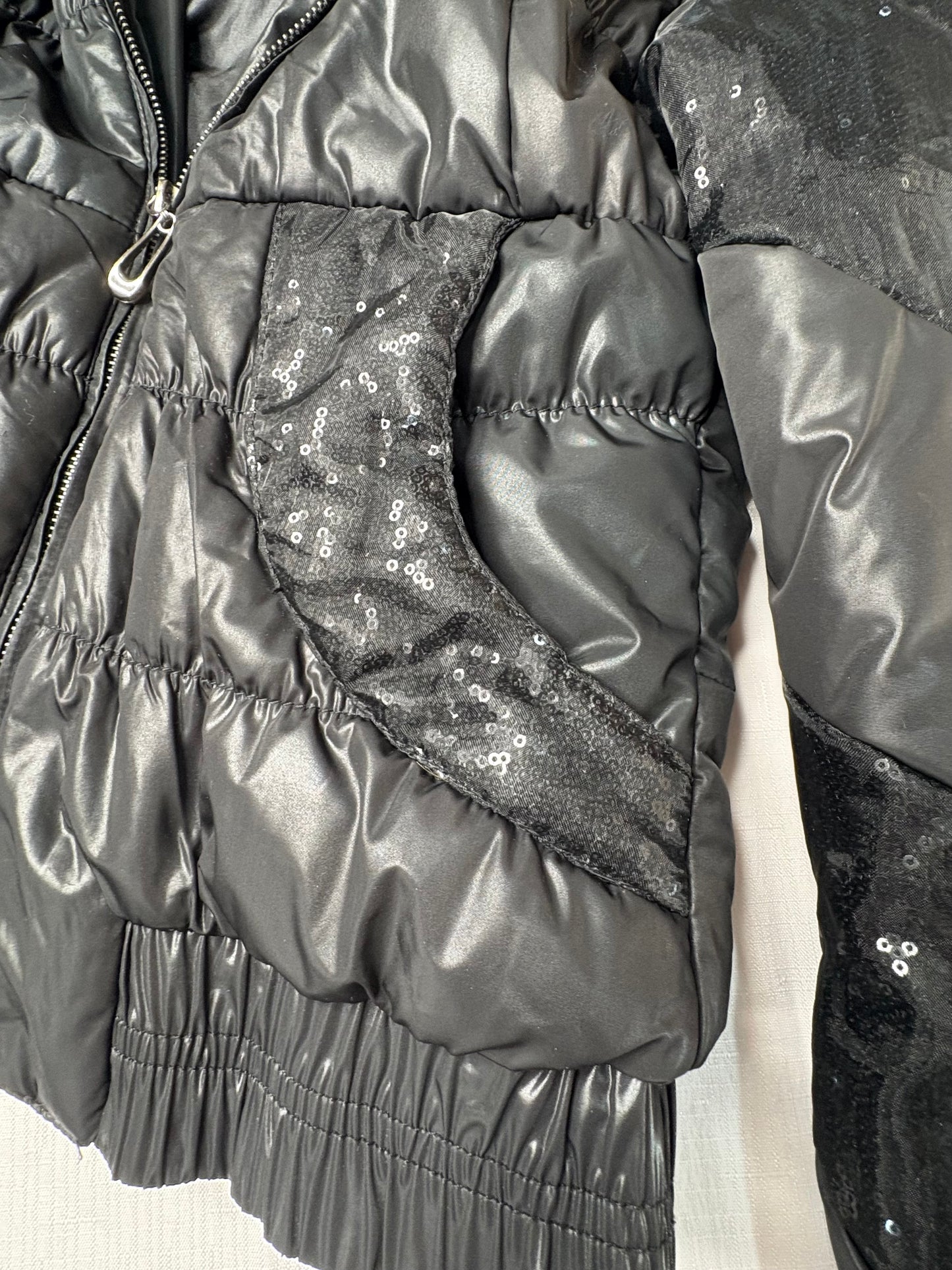 'Y-London' Black Sequin Puffer Jacket