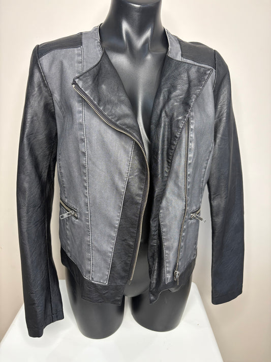 'Katies' Vintage Grey & Black Leather Jacket