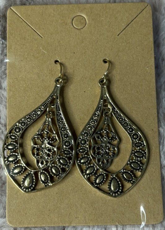 Gold Plated Paisley Statement Earrings