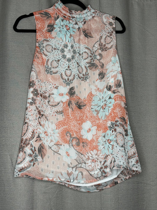 Floral and paisley patterned sleeveless top 