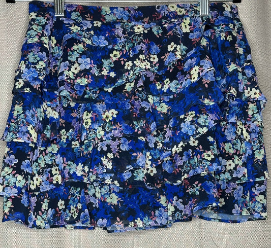Floral patterned layered skirt in blue and purple tones 