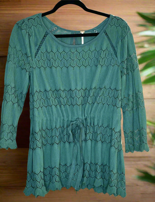 "Free People" Emerald Green  Gathered Top 