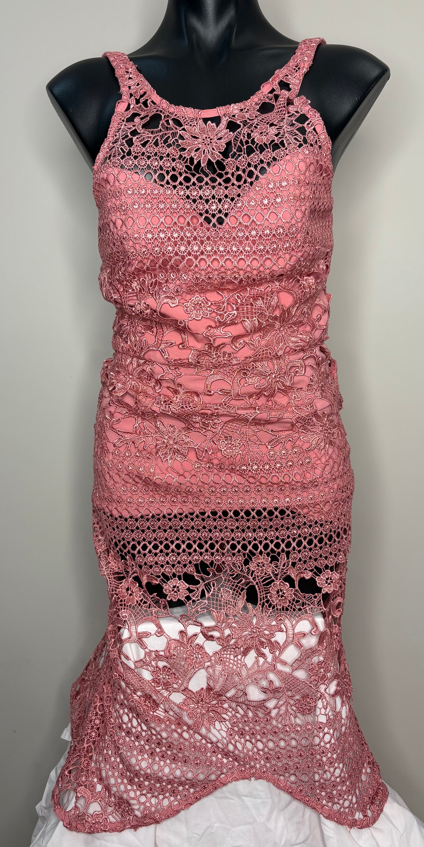 Pink Embroidered Halter Neck Dress