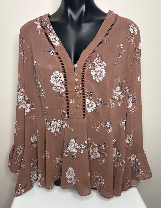 'City Chic' Brown Floral Print Blouse